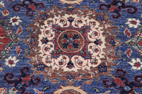 handmade Transitional Kafkaz Blue Ivory Hand Knotted RECTANGLE 100% WOOL area rug 8' x 10'