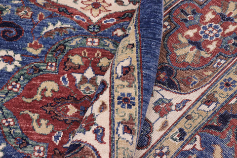 handmade Transitional Kafkaz Blue Ivory Hand Knotted RECTANGLE 100% WOOL area rug 8' x 10'
