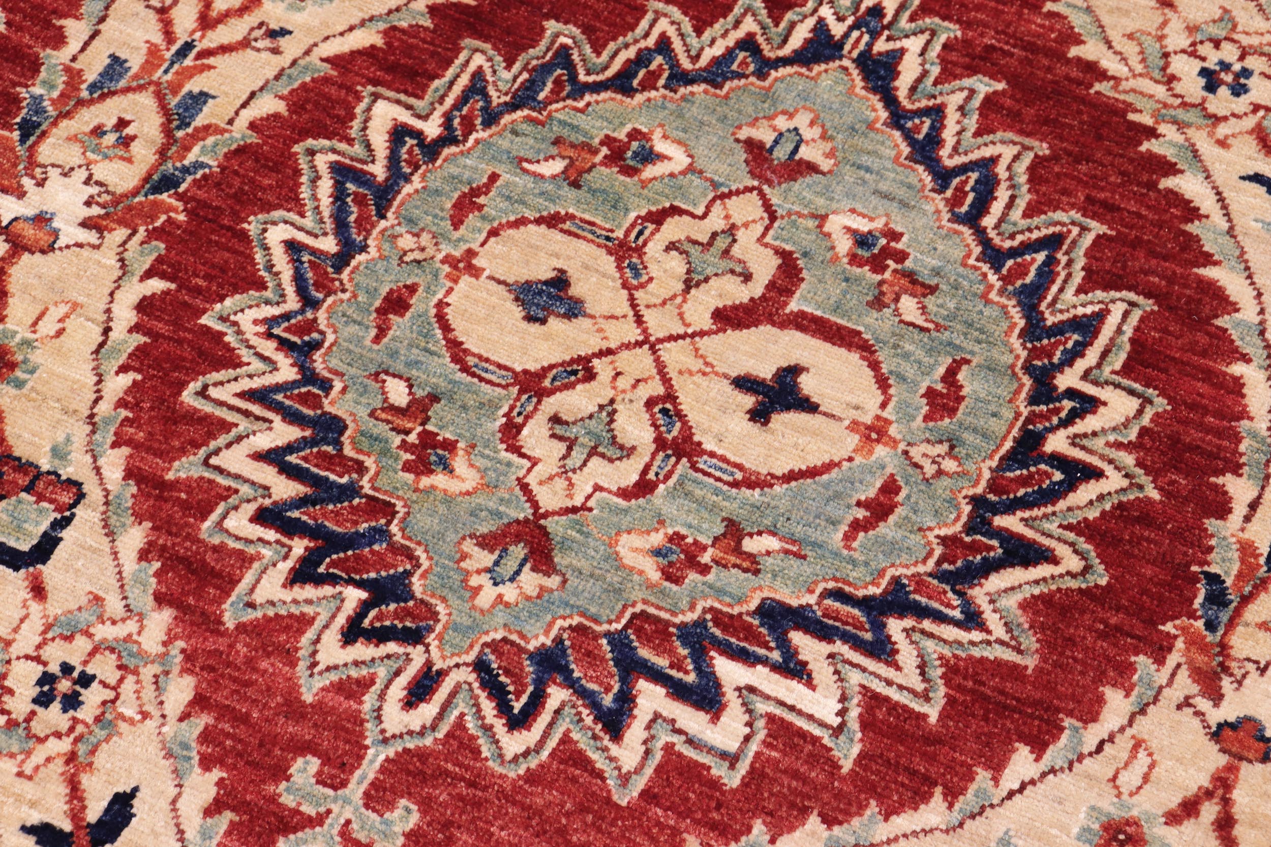 handmade Modern Kafkaz Red Blue Hand Knotted RECTANGLE 100% WOOL area rug 9' x 12'