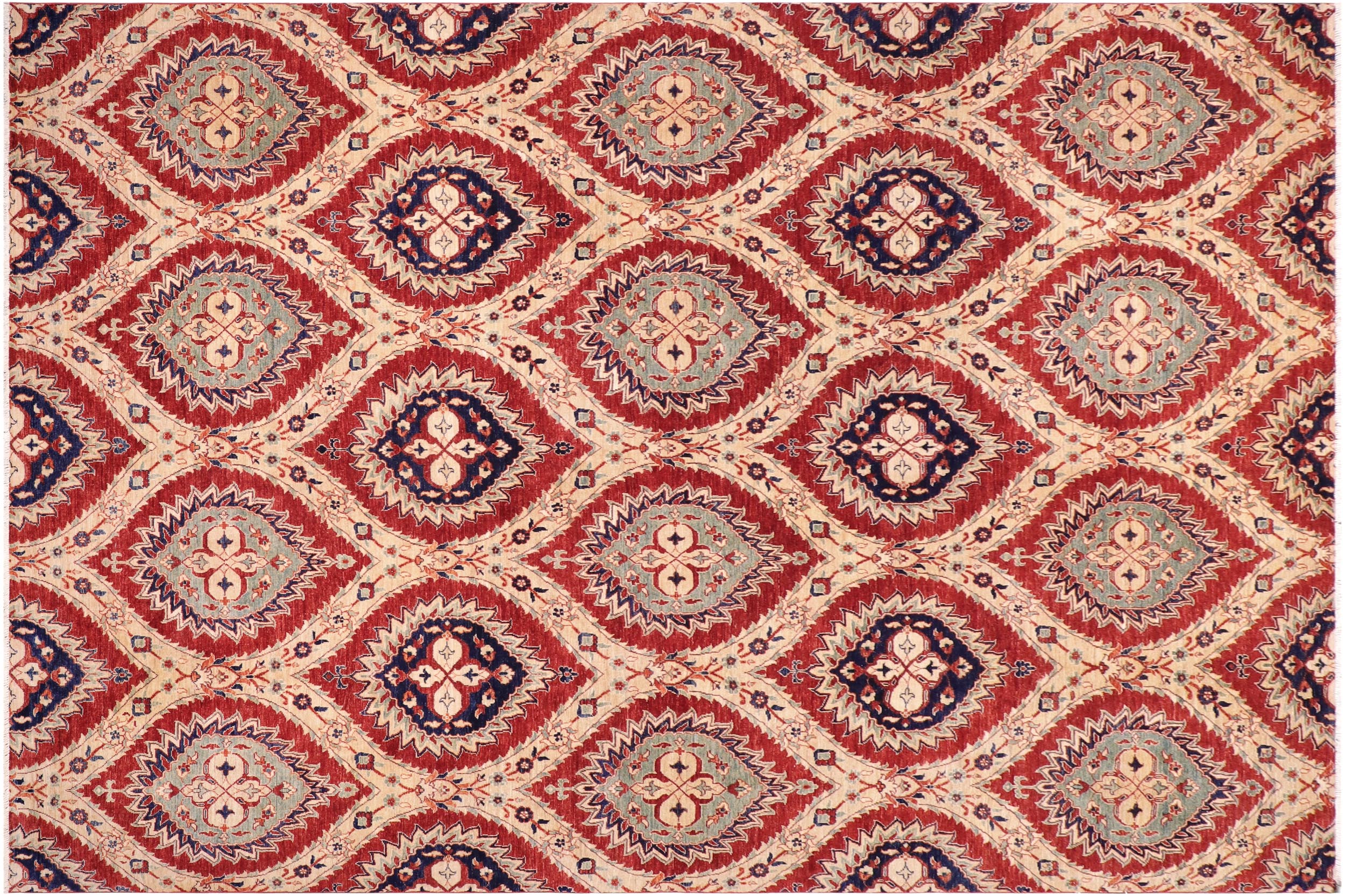 handmade Modern Kafkaz Red Blue Hand Knotted RECTANGLE 100% WOOL area rug 9' x 12'