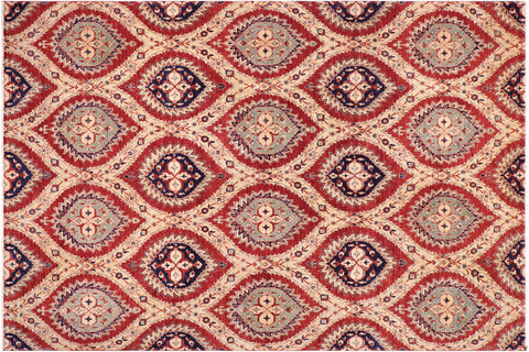 handmade Modern Kafkaz Red Blue Hand Knotted RECTANGLE 100% WOOL area rug 9' x 12'