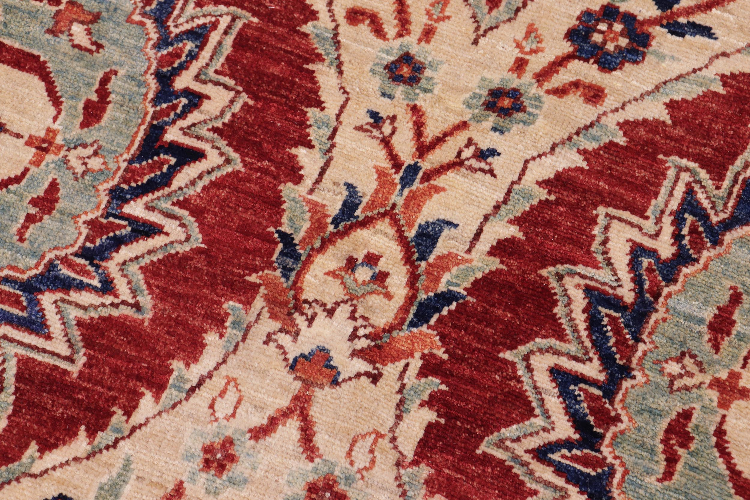 handmade Modern Kafkaz Red Blue Hand Knotted RECTANGLE 100% WOOL area rug 9' x 12'