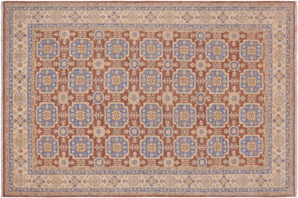handmade Transitional Kafkaz Brown Beige Hand Knotted RECTANGLE 100% WOOL area rug 9' x 12'