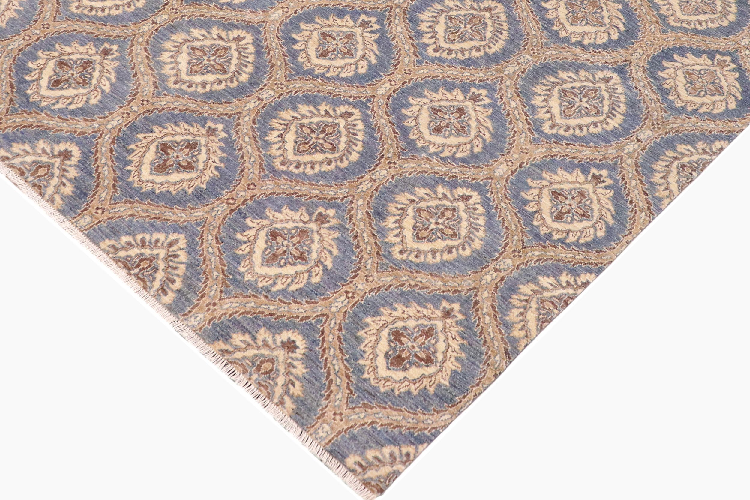 handmade Modern Kafkaz Blue Brown Hand Knotted RECTANGLE 100% WOOL area rug 9' x 12'