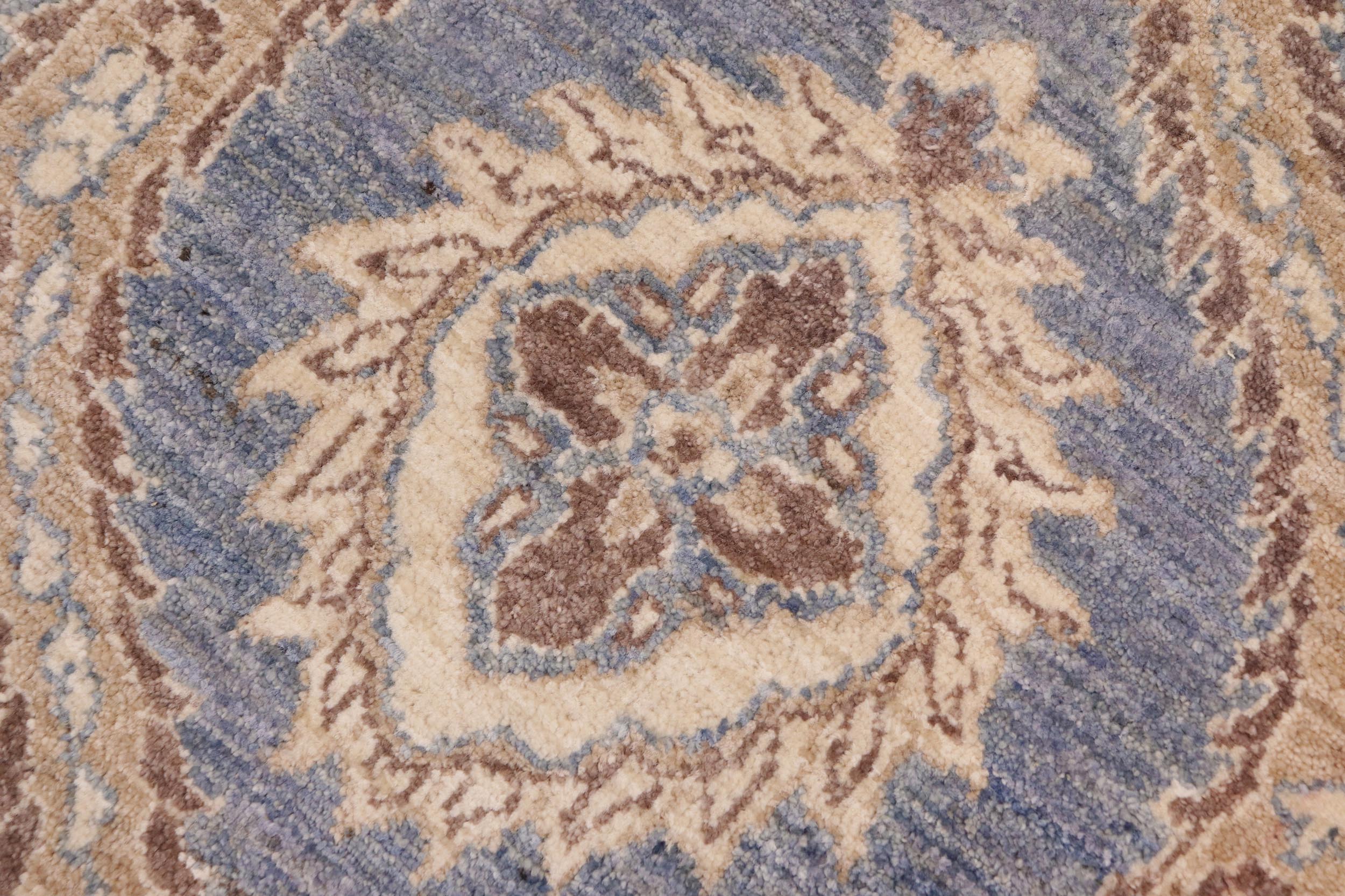 handmade Modern Kafkaz Blue Brown Hand Knotted RECTANGLE 100% WOOL area rug 9' x 12'