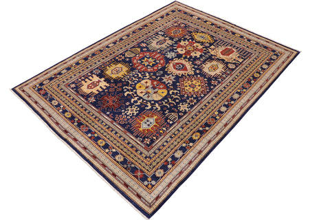 handmade Geometric Kafkaz Blue Beige Hand Knotted RECTANGLE 100% WOOL area rug 9' x 12'
