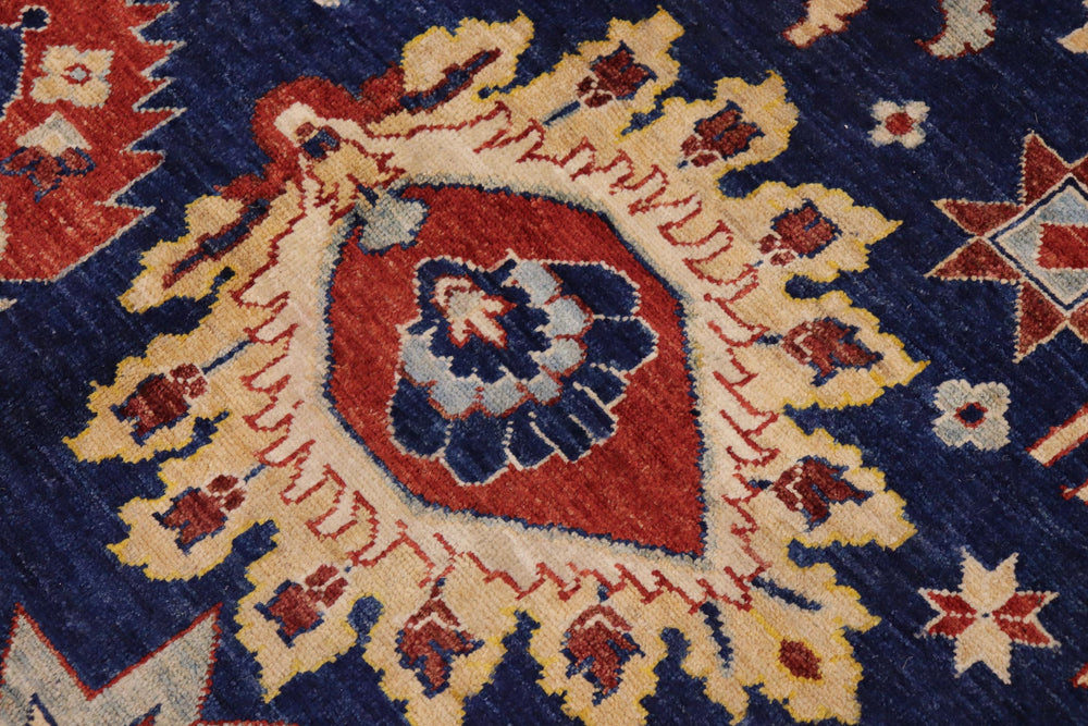 handmade Geometric Kafkaz Blue Beige Hand Knotted RECTANGLE 100% WOOL area rug 9' x 12'