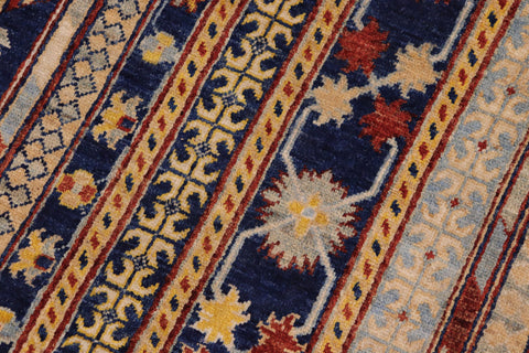 handmade Geometric Kafkaz Blue Beige Hand Knotted RECTANGLE 100% WOOL area rug 9' x 12'