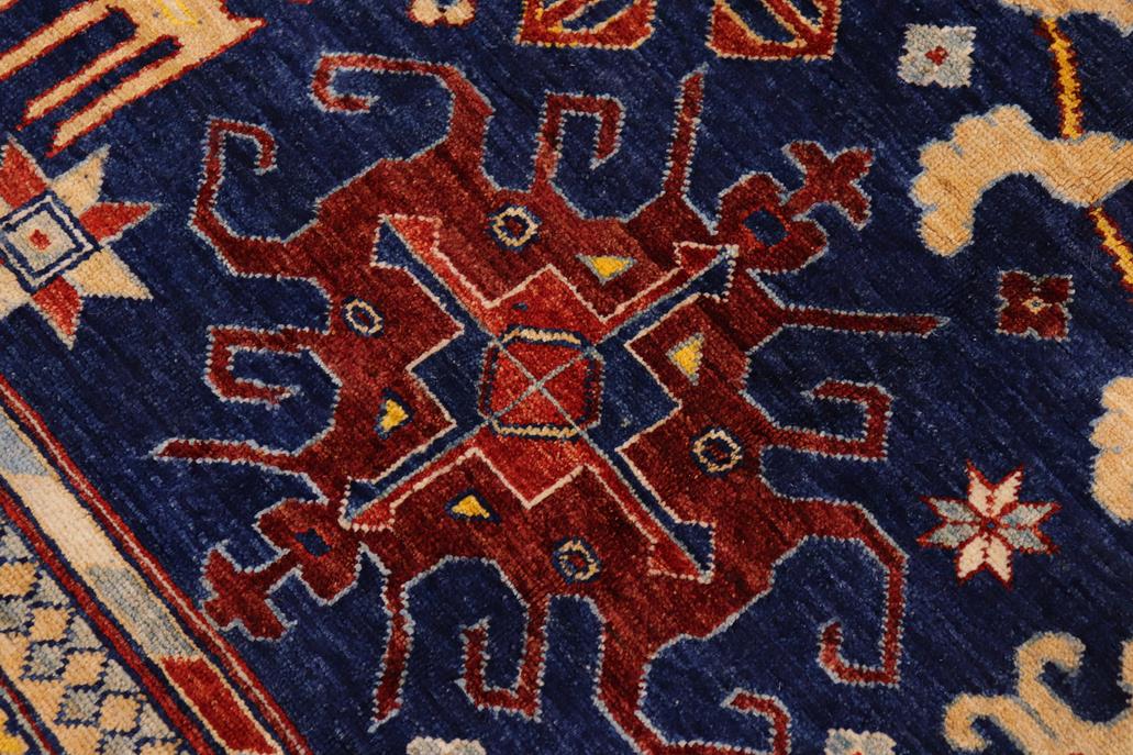 handmade Traditional Kafkaz Blue Beige Hand Knotted RECTANGLE 100% WOOL area rug 9 x 12