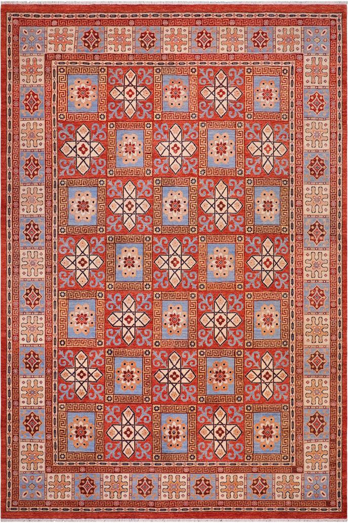 handmade Transitional Kafkaz Rust Beige Hand Knotted RECTANGLE 100% WOOL area rug 9 x 12