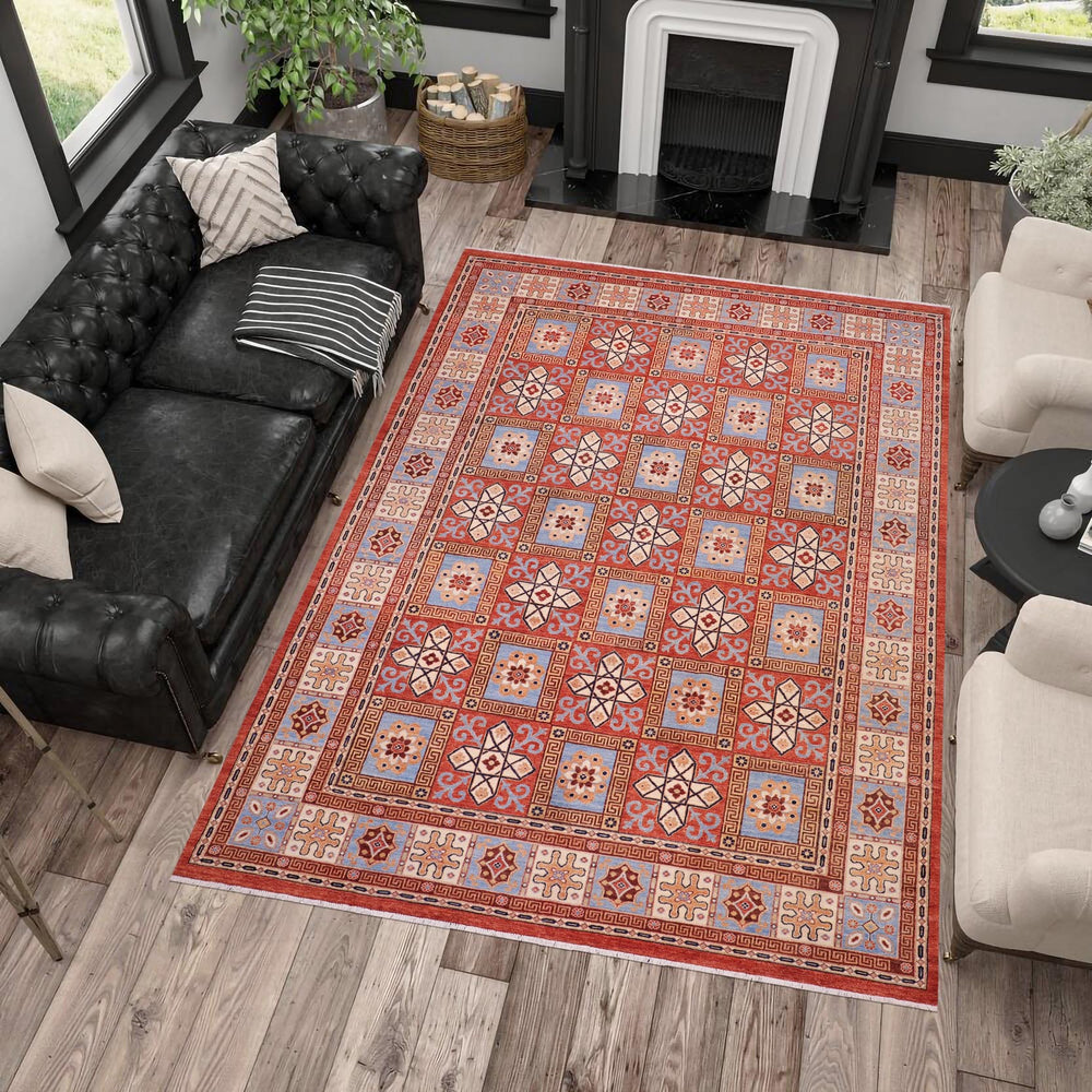 handmade Geometric Kafkaz Rust Beige Hand Knotted RECTANGLE 100% WOOL area rug 9' x 12'