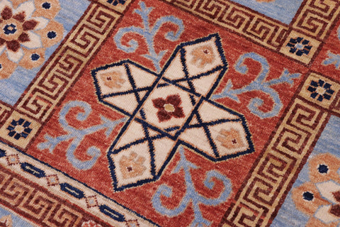 handmade Geometric Kafkaz Rust Beige Hand Knotted RECTANGLE 100% WOOL area rug 9' x 12'