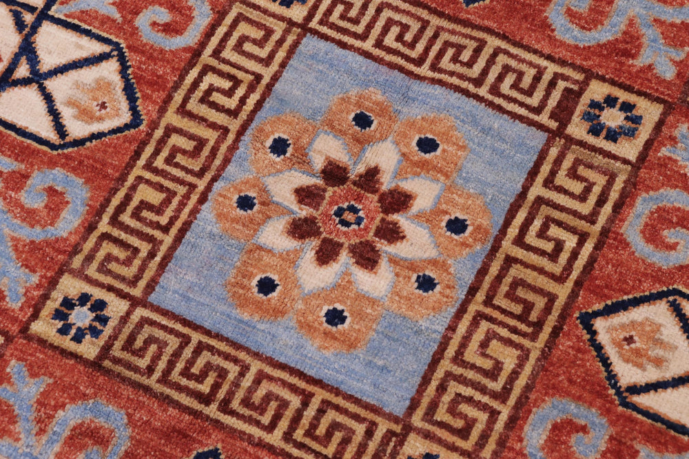handmade Geometric Kafkaz Rust Beige Hand Knotted RECTANGLE 100% WOOL area rug 9' x 12'