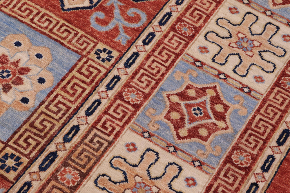 handmade Geometric Kafkaz Rust Beige Hand Knotted RECTANGLE 100% WOOL area rug 9' x 12'