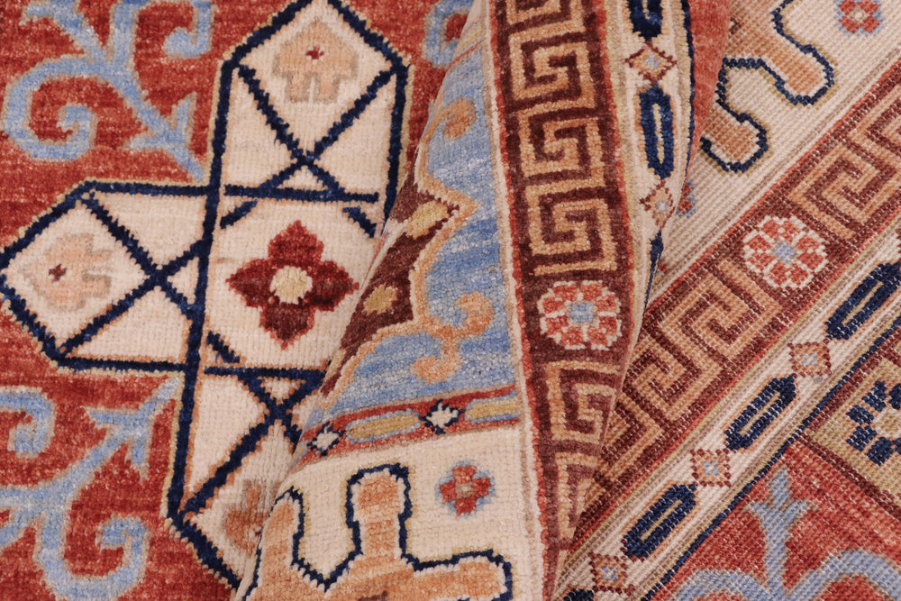 handmade Geometric Kafkaz Rust Beige Hand Knotted RECTANGLE 100% WOOL area rug 9' x 12'