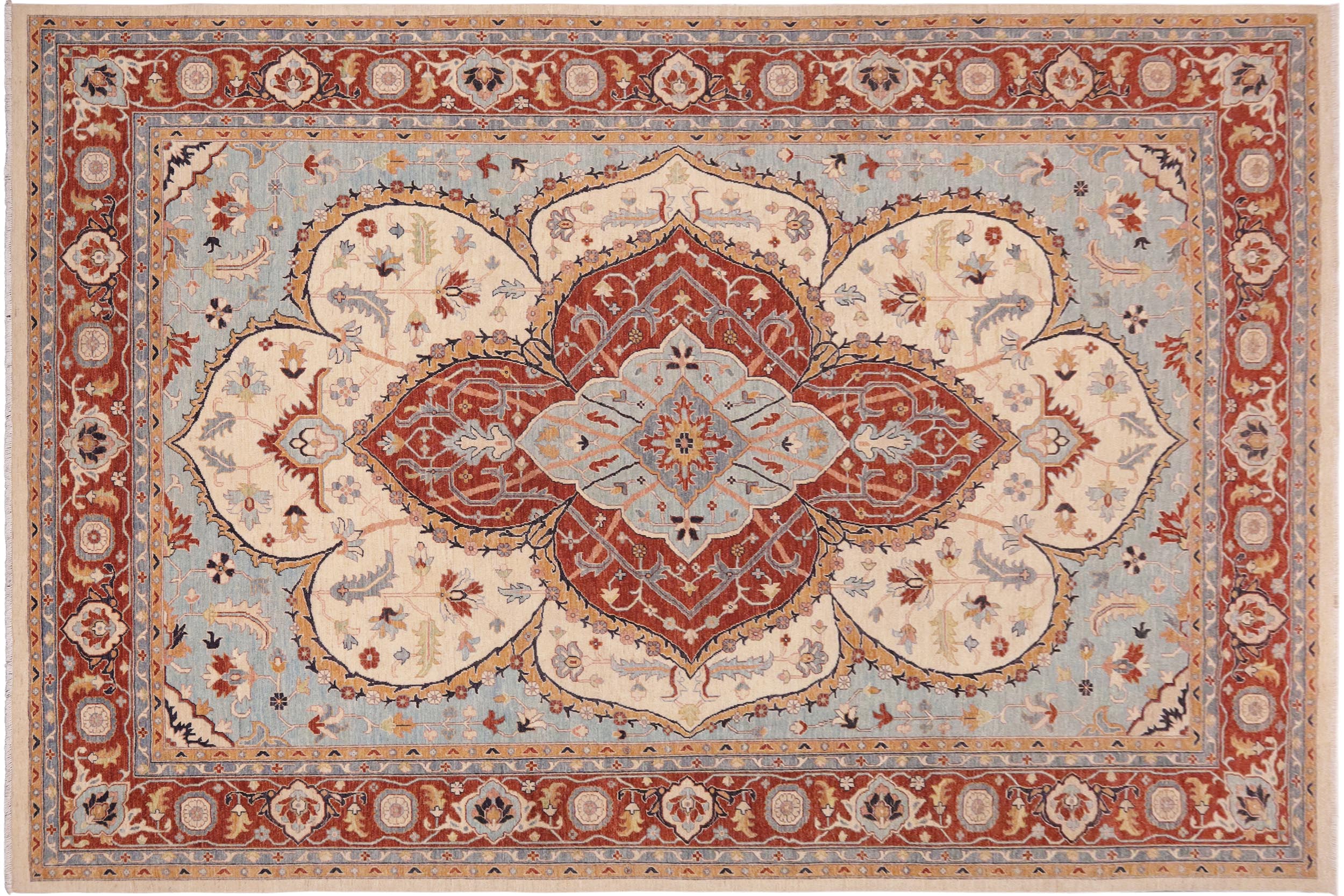 handmade Traditional Kafkaz Beige Rust Hand Knotted RECTANGLE 100% WOOL area rug 10' x 14'
