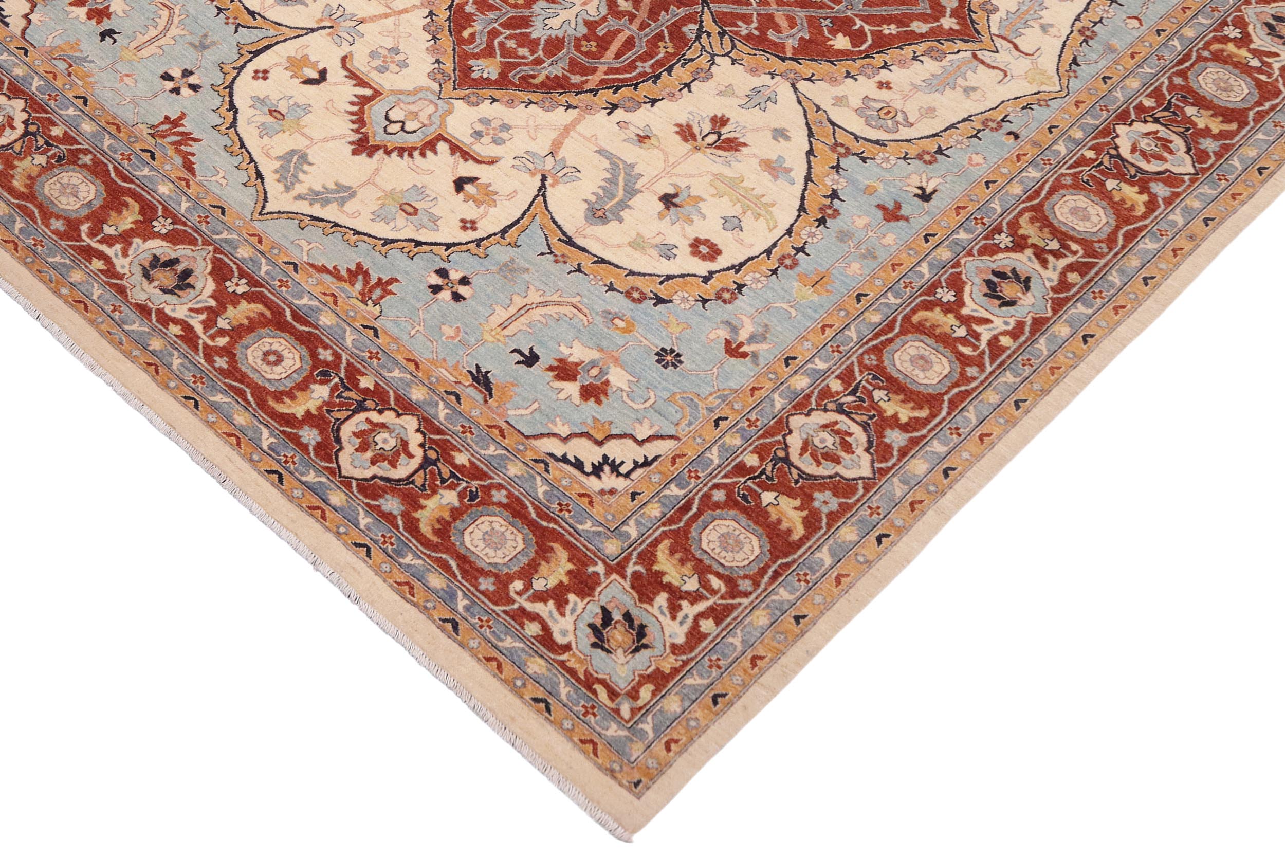 handmade Traditional Kafkaz Beige Rust Hand Knotted RECTANGLE 100% WOOL area rug 10' x 14'