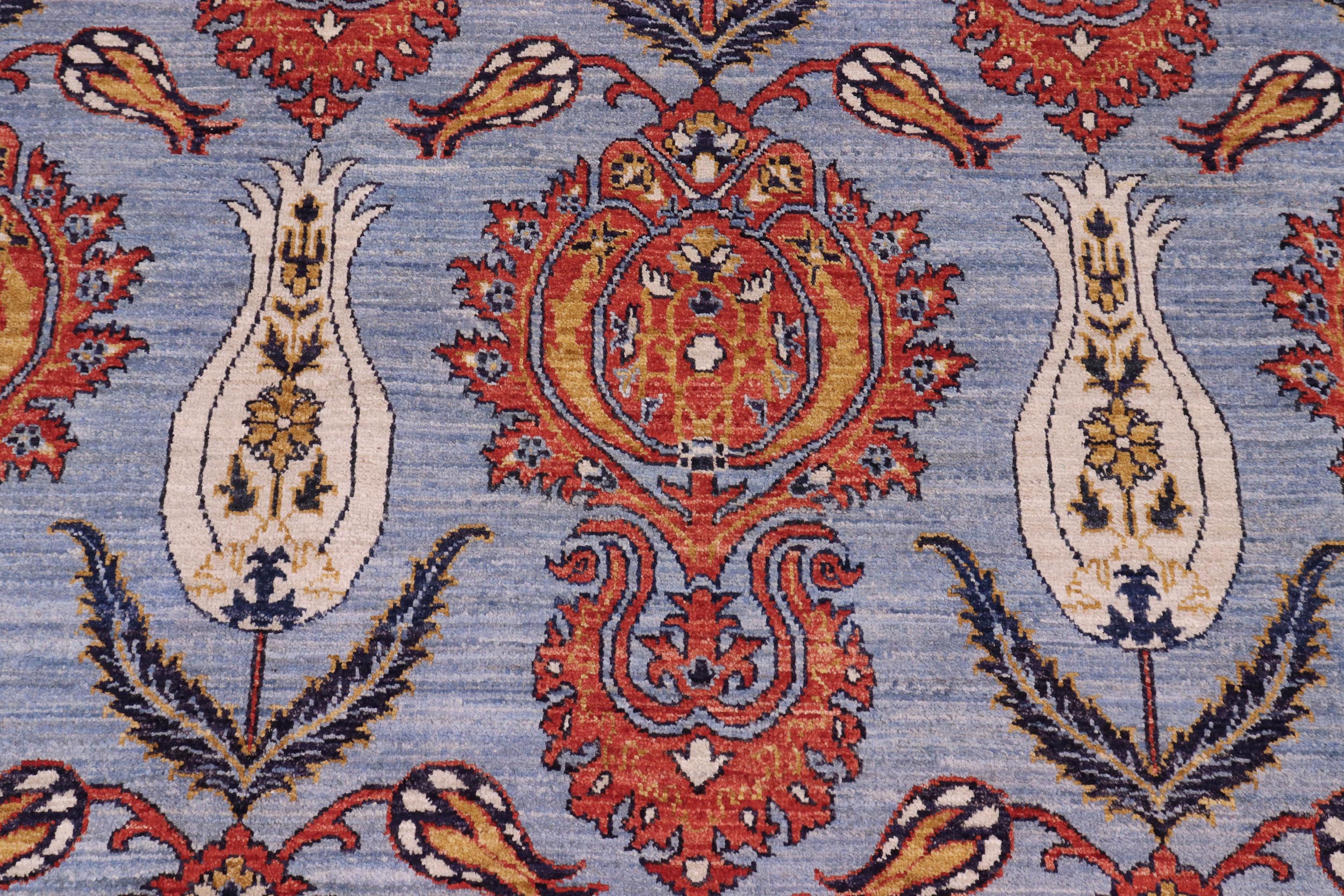 handmade Modern Kafkaz Blue Rust Hand Knotted RECTANGLE 100% WOOL area rug 10' x 14'