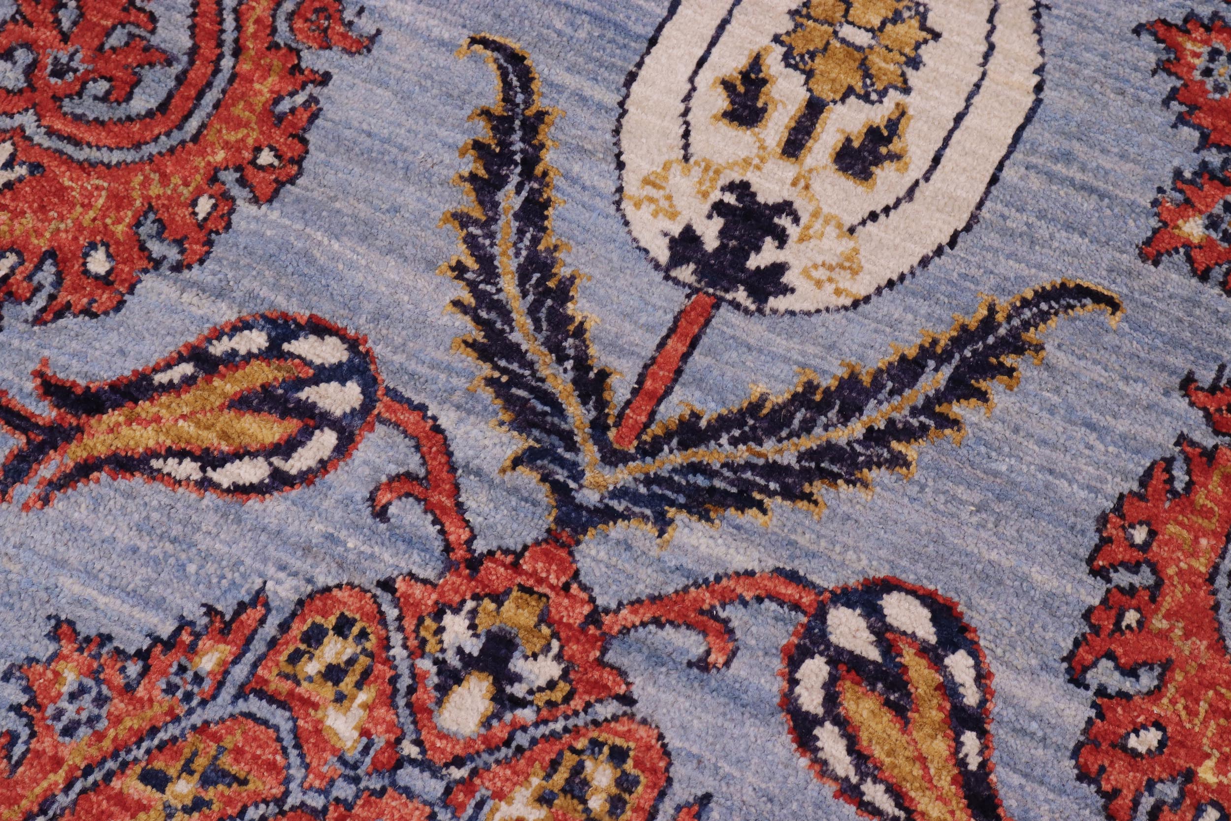 handmade Modern Kafkaz Blue Rust Hand Knotted RECTANGLE 100% WOOL area rug 10' x 14'