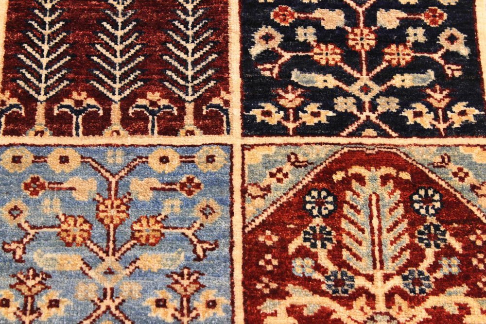 handmade Geometric Kurjean Beige Blue Hand Knotted RUNNER 100% WOOL area rug 3x10