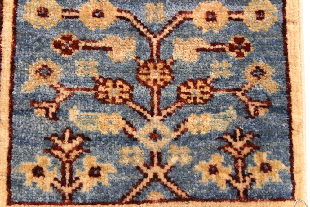 handmade Geometric Kurjean Beige Blue Hand Knotted RUNNER 100% WOOL area rug 3x10