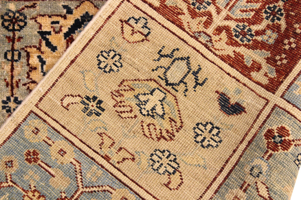 handmade Geometric Kurjean Beige Blue Hand Knotted RUNNER 100% WOOL area rug 3x10