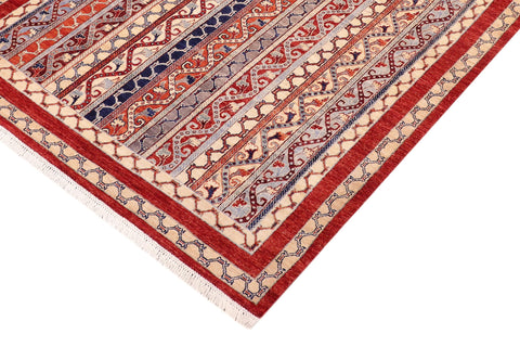 handmade Transitional Shawl Red Blue Hand Knotted RECTANGLE 100% WOOL area rug 6x8