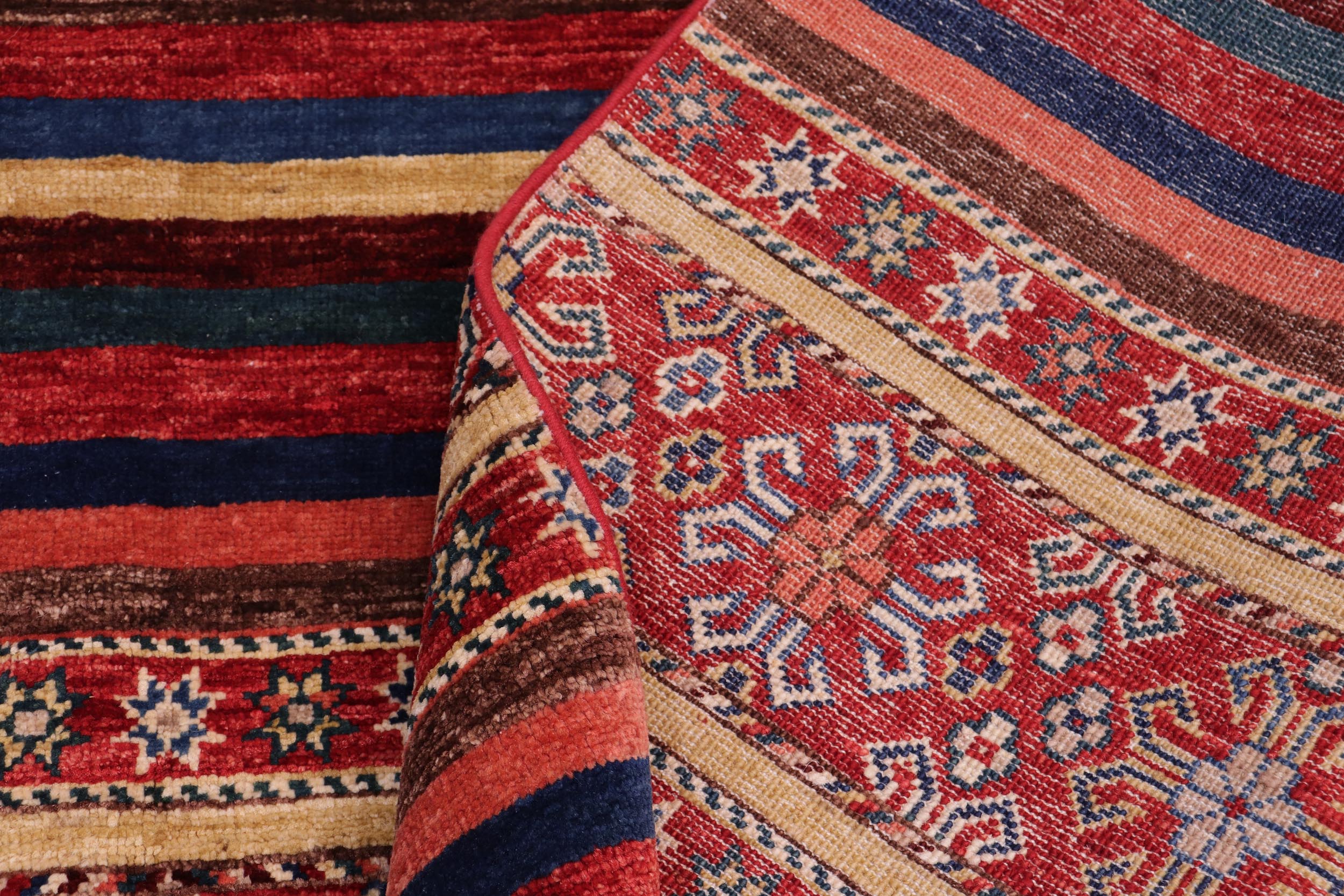 handmade Geometric Kurjean Red Blue Hand Knotted RECTANGLE 100% WOOL area rug 6x8