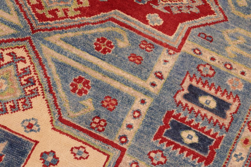 handmade Geometric Kazak Light Blue Beige Hand Knotted RECTANGLE 100% WOOL area rug 5x7