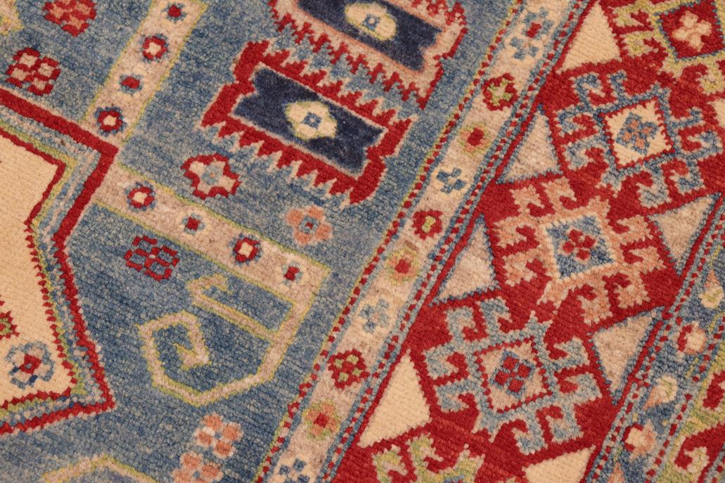 handmade Geometric Kazak Light Blue Beige Hand Knotted RECTANGLE 100% WOOL area rug 5x7