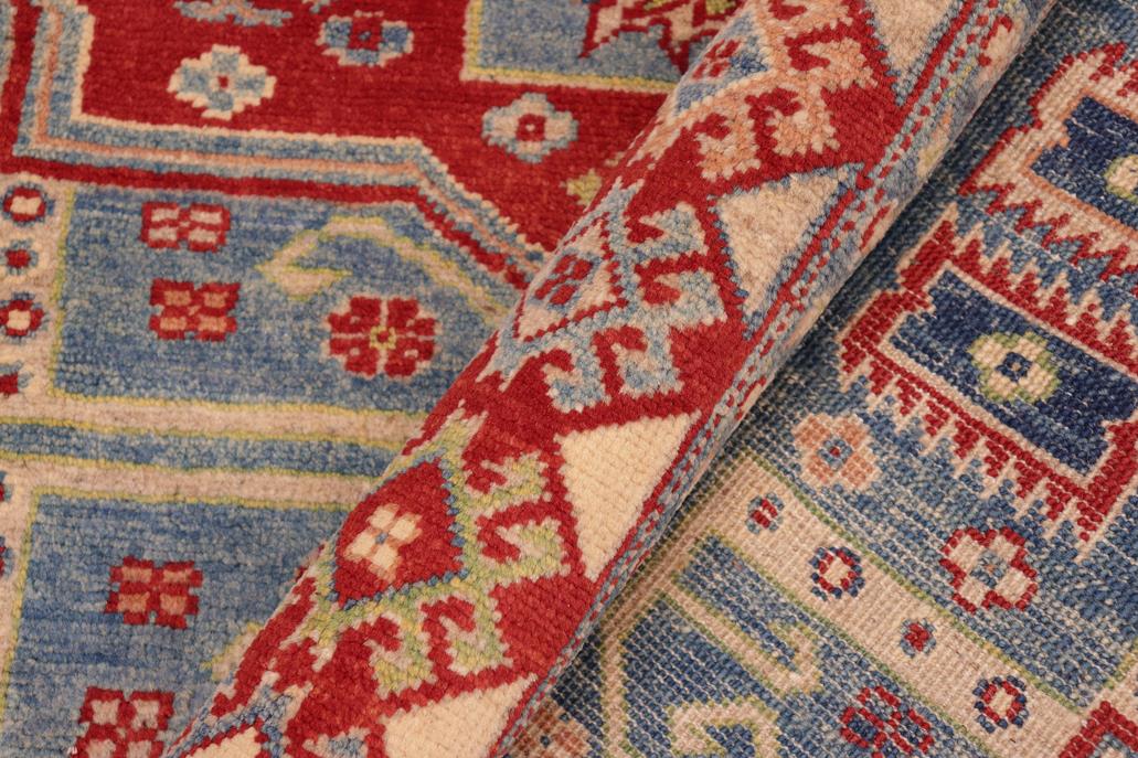 handmade Geometric Kazak Light Blue Beige Hand Knotted RECTANGLE 100% WOOL area rug 5x7