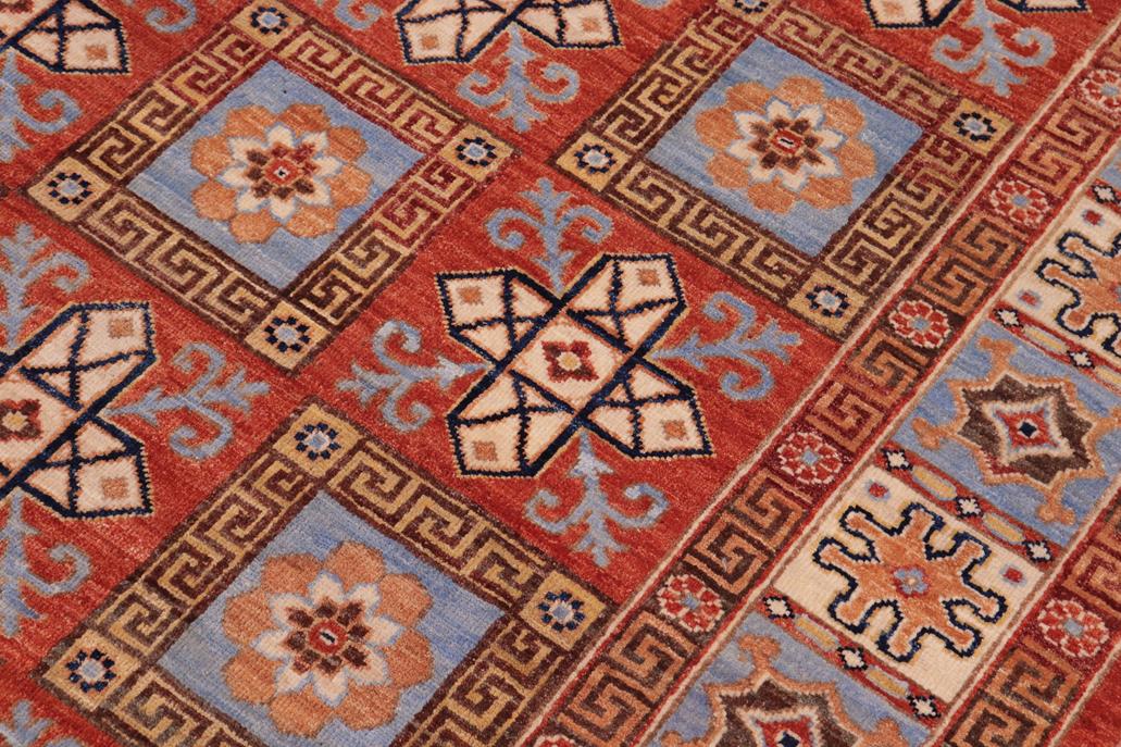 handmade Traditional Kafkaz Rust Lt. Blue Hand Knotted RECTANGLE 100% WOOL area rug 6 x 9