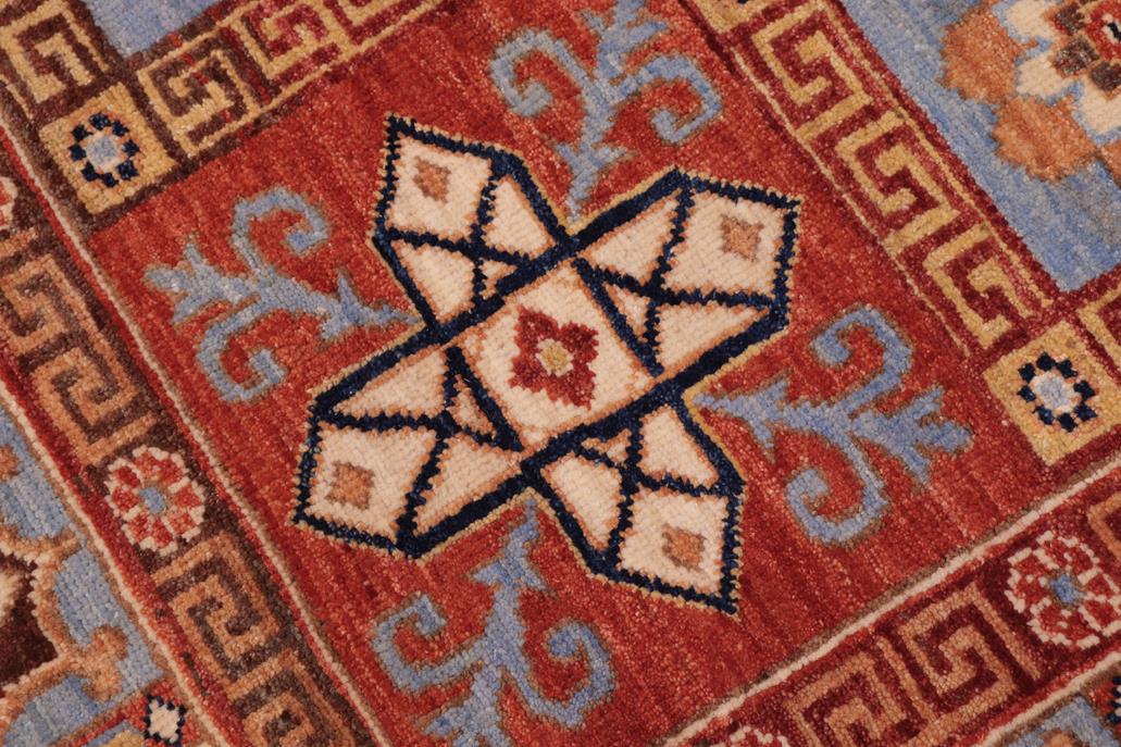 handmade Traditional Kafkaz Rust Lt. Blue Hand Knotted RECTANGLE 100% WOOL area rug 6 x 9