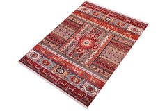 handmade Geometric Kurjean Red Rust Hand Knotted RECTANGLE 100% WOOL area rug 6x8