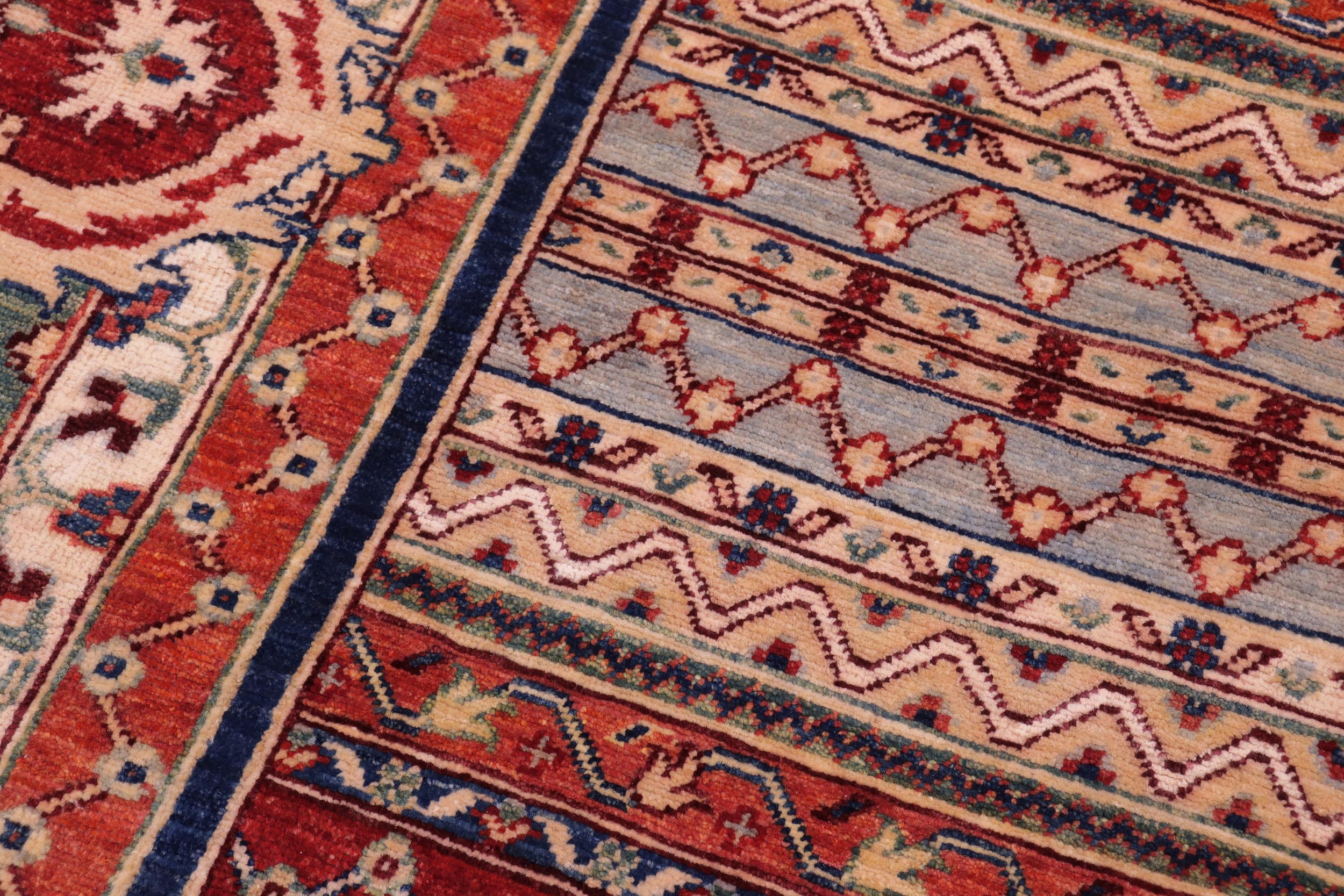 handmade Geometric Kurjean Red Rust Hand Knotted RECTANGLE 100% WOOL area rug 6x8