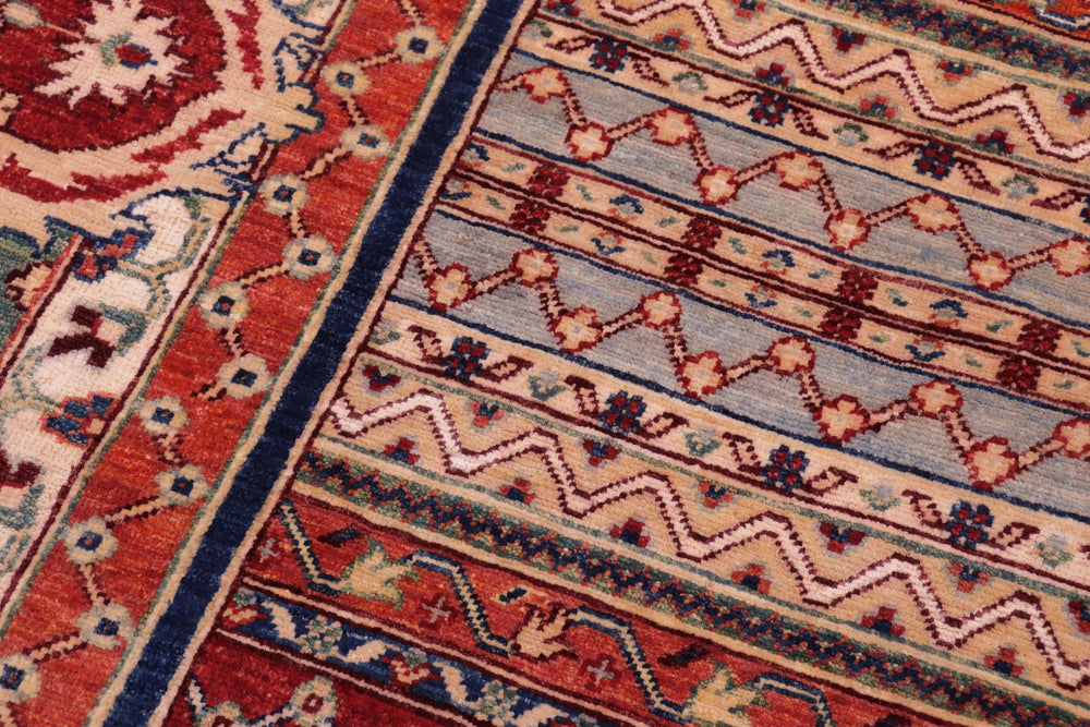 handmade Geometric Kurjean Red Rust Hand Knotted RECTANGLE 100% WOOL area rug 6x8
