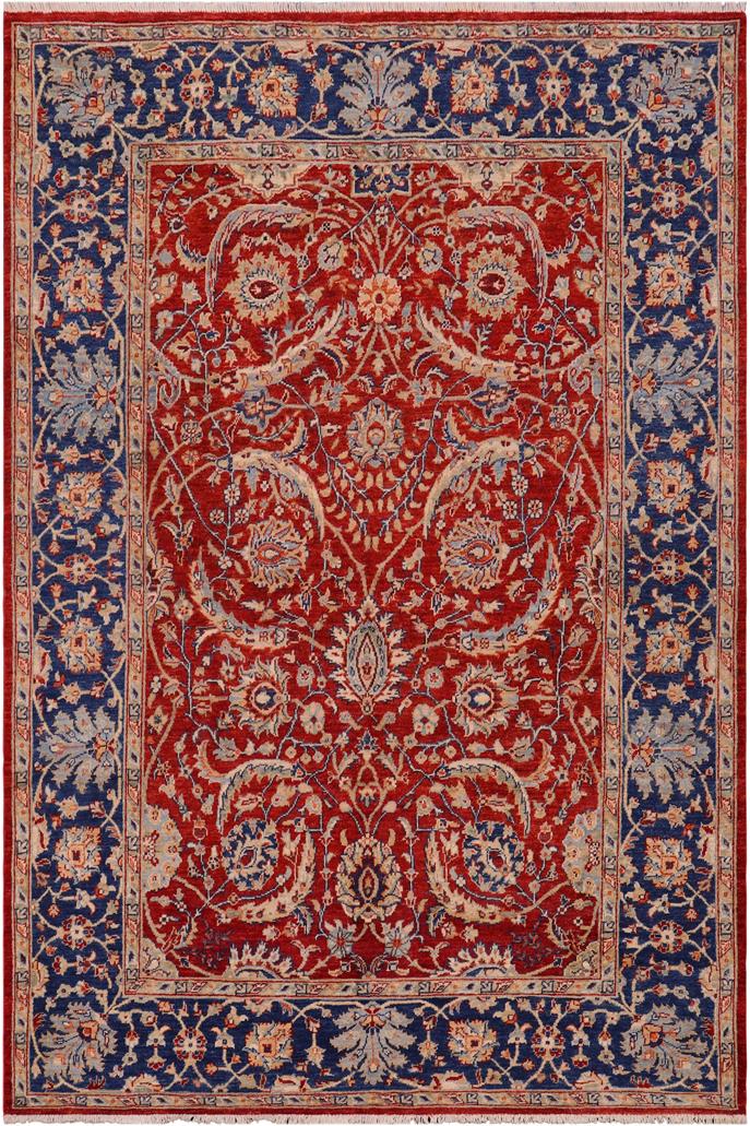 handmade Traditional Kafkaz Rust Blue Hand Knotted RECTANGLE 100% WOOL area rug 6 x 8