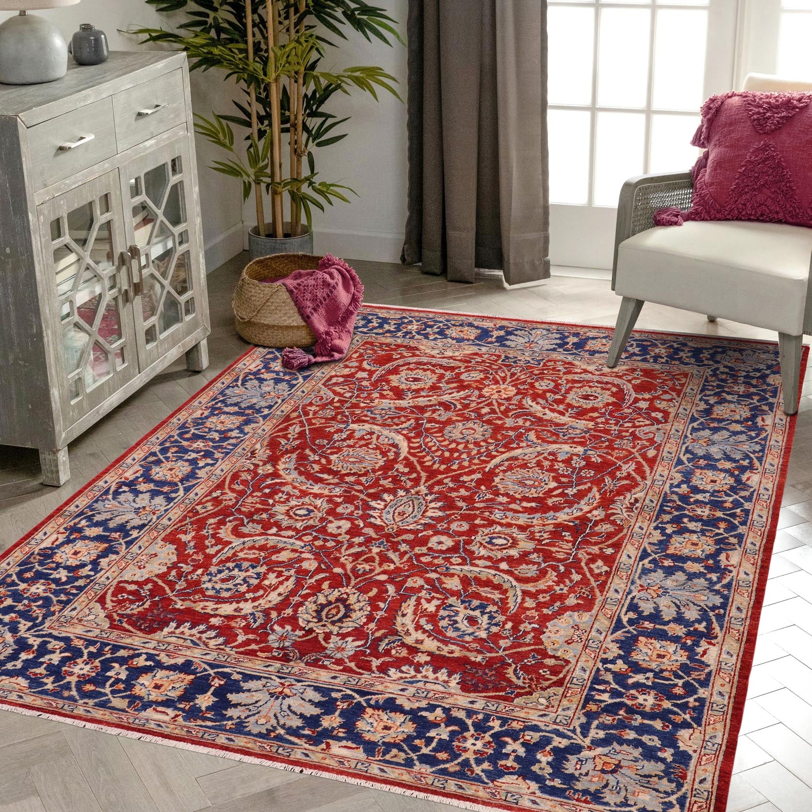 handmade Traditional Kafkaz Rust Blue Hand Knotted RECTANGLE 100% WOOL area rug 6x8