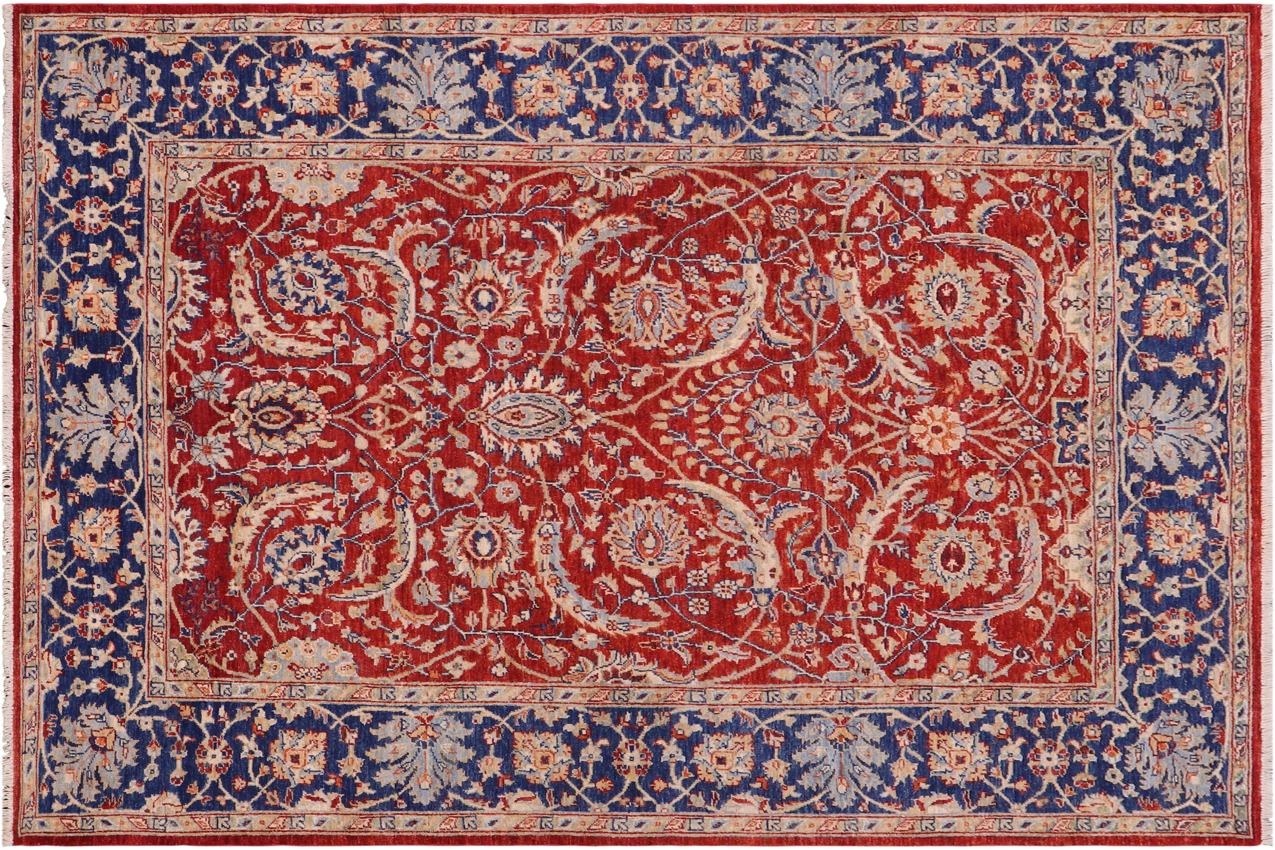 handmade Traditional Kafkaz Rust Blue Hand Knotted RECTANGLE 100% WOOL area rug 6x8