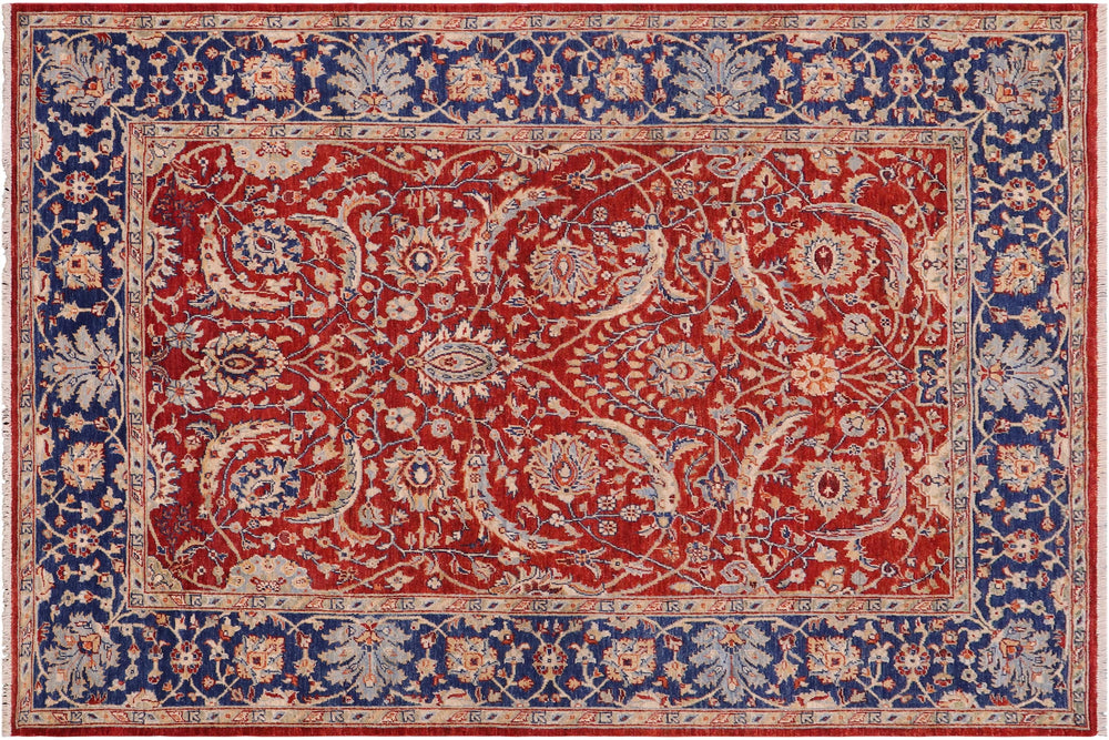handmade Traditional Kafkaz Rust Blue Hand Knotted RECTANGLE 100% WOOL area rug 6x8