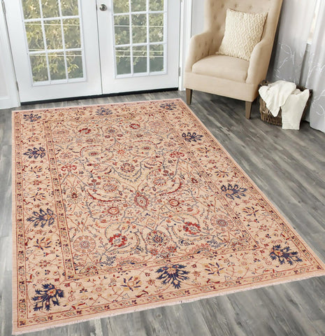 handmade Traditional Kafkaz Tan Blue Hand Knotted RECTANGLE 100% WOOL area rug 7x10