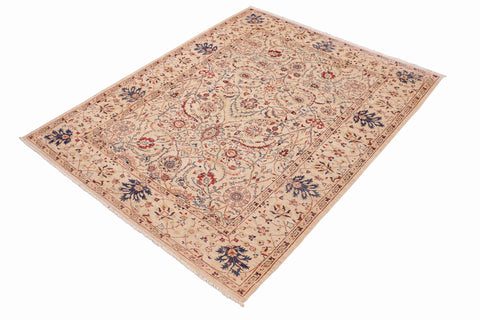 handmade Traditional Kafkaz Tan Blue Hand Knotted RECTANGLE 100% WOOL area rug 7x10
