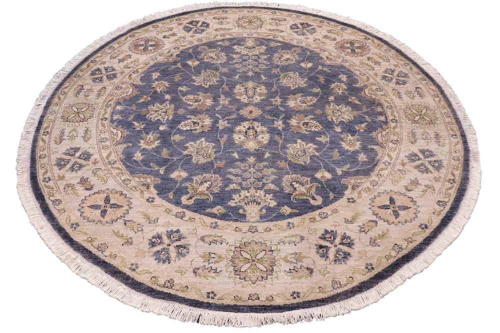 handmade Traditional Kafkaz Gray Blue Hand Knotted ROUND 100% WOOL area rug 6' x 6'