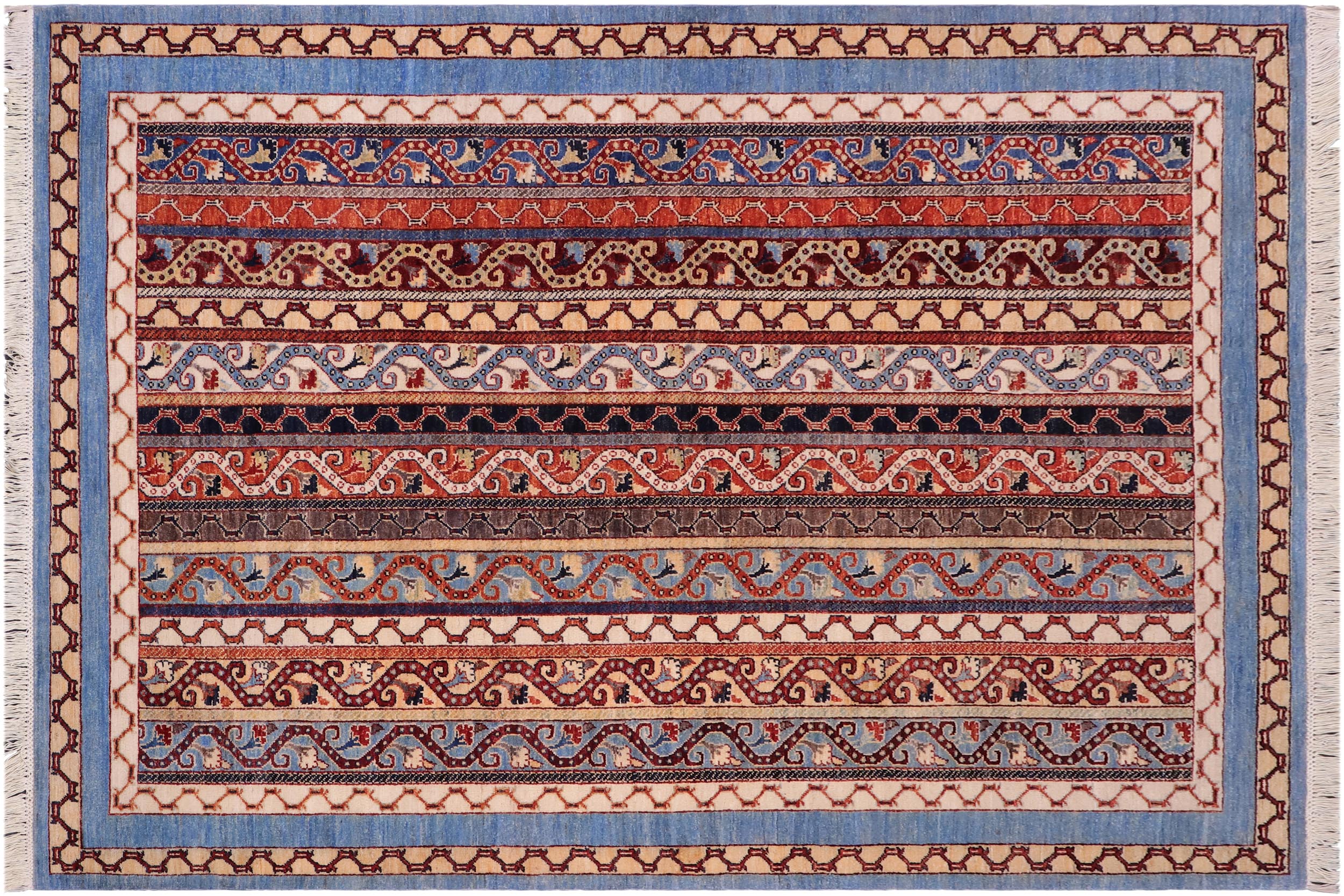 handmade Transitional Shawl Lt. Blue Ivory Hand Knotted RECTANGLE 100% WOOL area rug 6x8