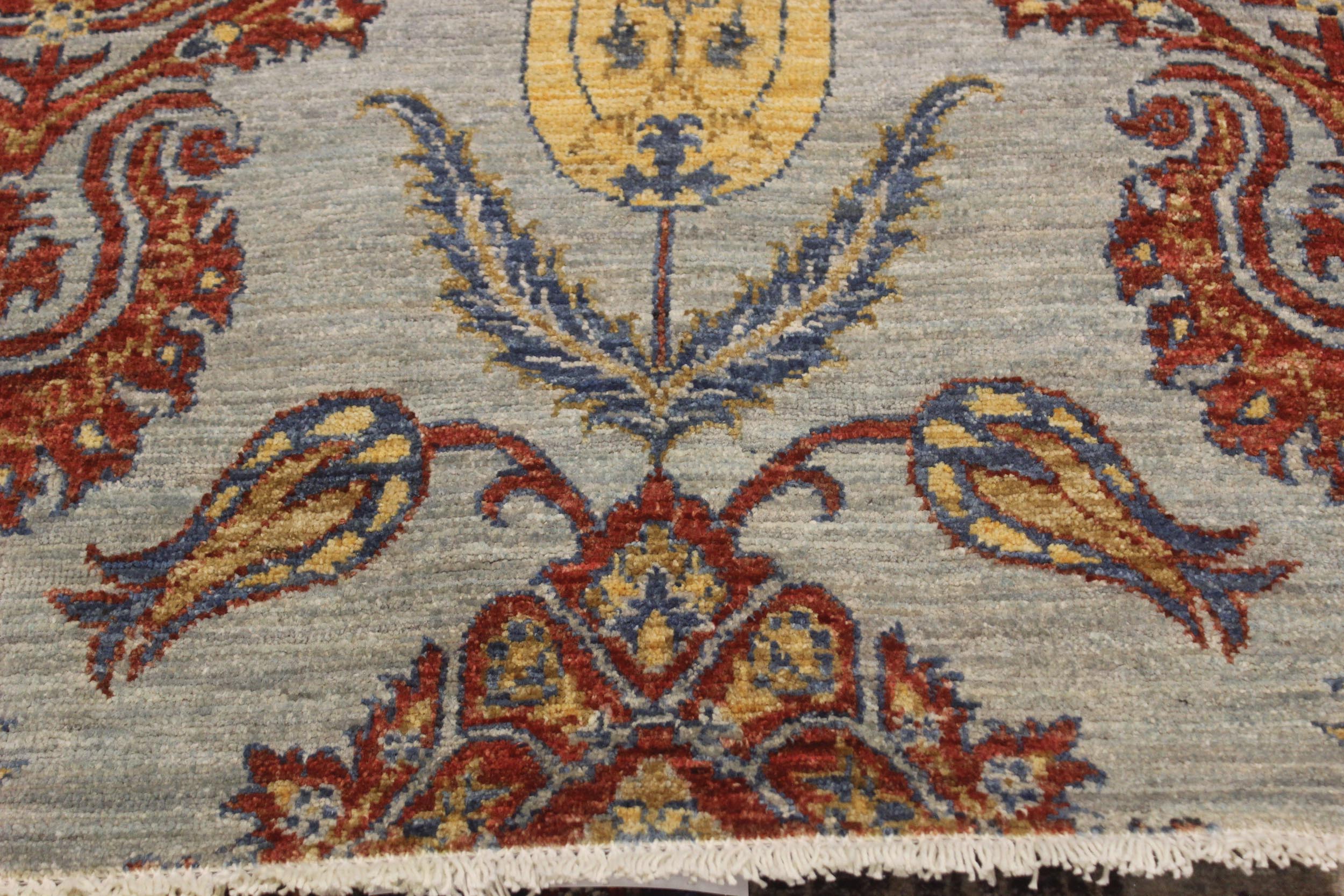 handmade Modern Kafkaz Gray Blue Hand Knotted RECTANGLE 100% WOOL area rug 4' x 6'