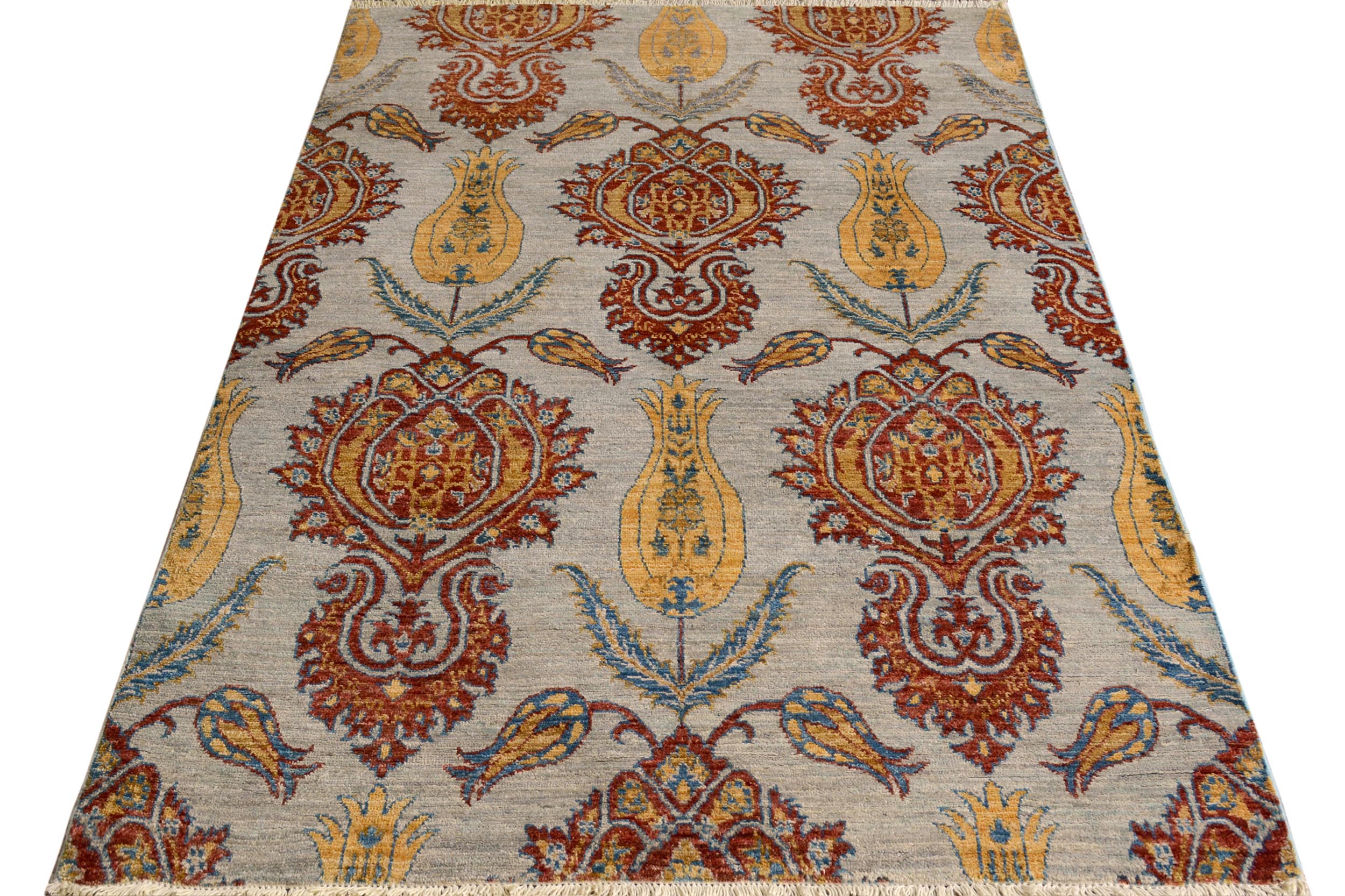 handmade Modern Kafkaz Gray Blue Hand Knotted RECTANGLE 100% WOOL area rug 4' x 6'
