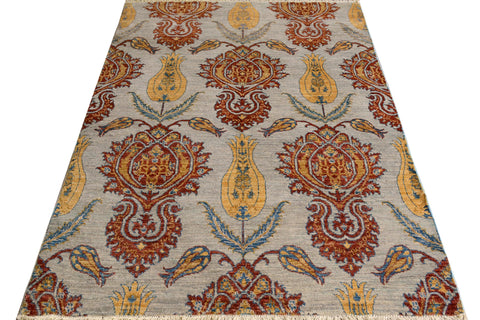 handmade Modern Kafkaz Gray Blue Hand Knotted RECTANGLE 100% WOOL area rug 4' x 6'