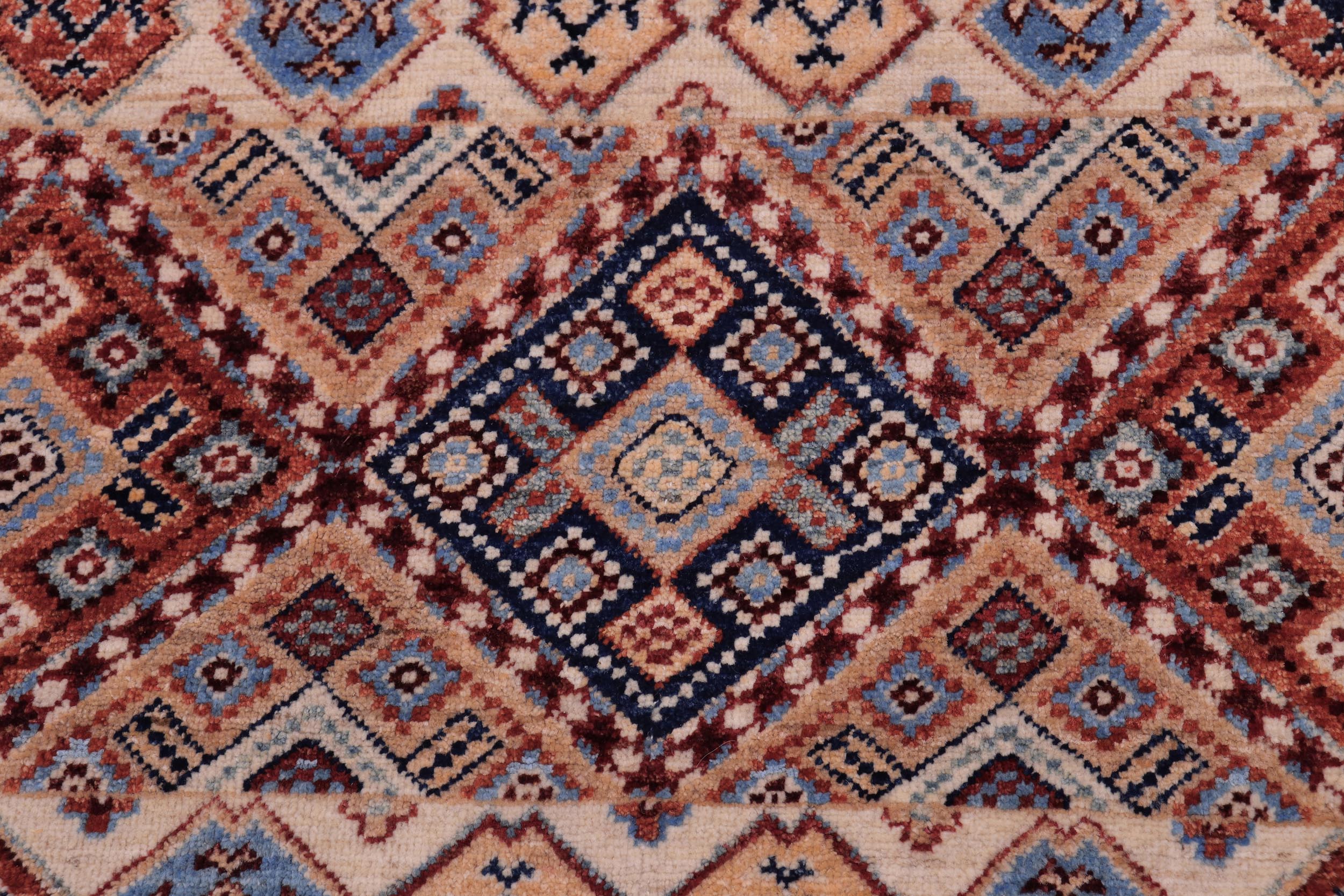 handmade Geometric Kurjean Blue Beige Hand Knotted RECTANGLE 100% WOOL area rug 5x8