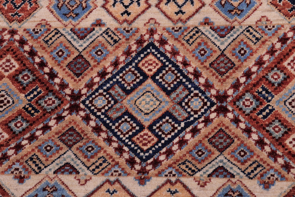 handmade Geometric Kurjean Blue Beige Hand Knotted RECTANGLE 100% WOOL area rug 5x8