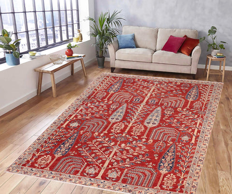 handmade Geometric Kafkaz Red Red Hand Knotted RECTANGLE 100% WOOL area rug 7' x 10'